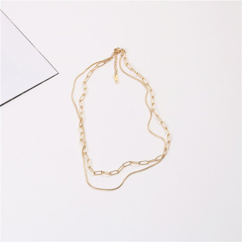 Fashion Jewelry Gold Plated Stainless Steel Double Layers Link Chain Choker Necklace
