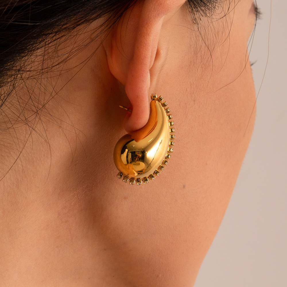Fashion 18k Gold Plated Jewelry Chunky Earrings Diamond Earrings Inlaid Zircon Tear Drop Hollow Water Drop Earrings Women