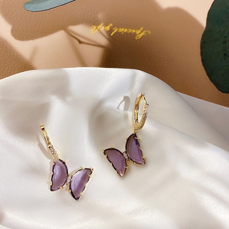 IVIAPRO Jewelry Wholesale 18K Gold Plated Beautiful CZ Butterfly Drop Earrings for Women Gifts