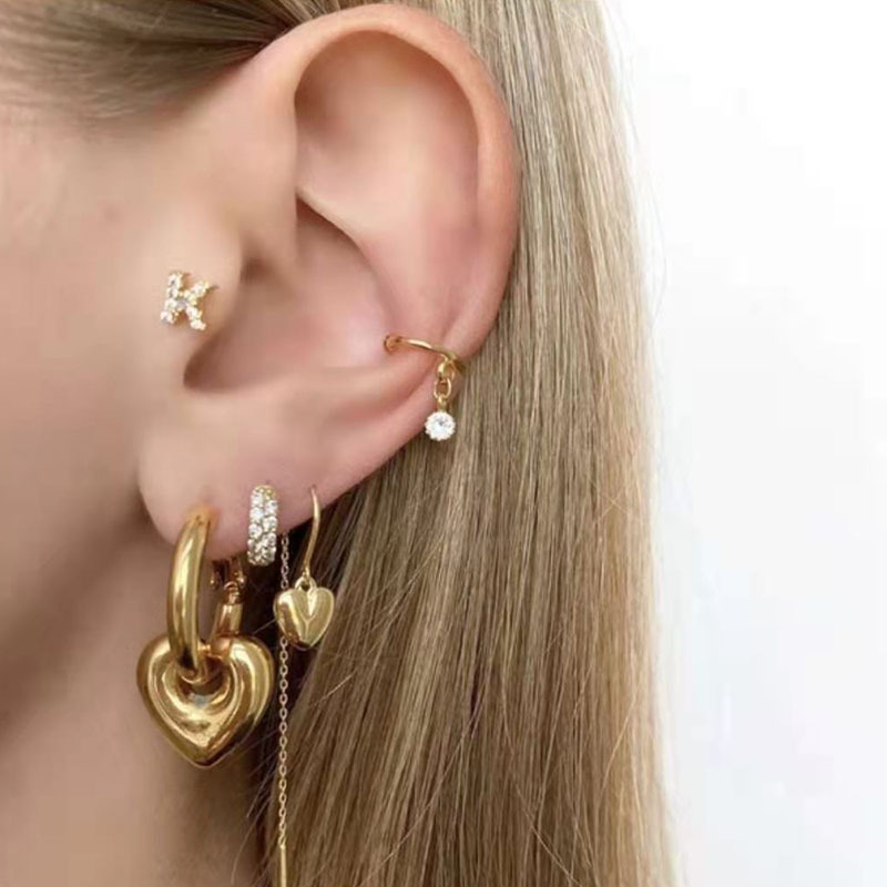 New Arrival 18K PVD Gold Plated Hypoallergenic Stainless Steel Heart Pendant Hoop Earrings for Women