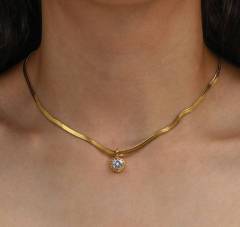 IVIAPRO Round Stone Pendant Snake Chain Choker Necklace