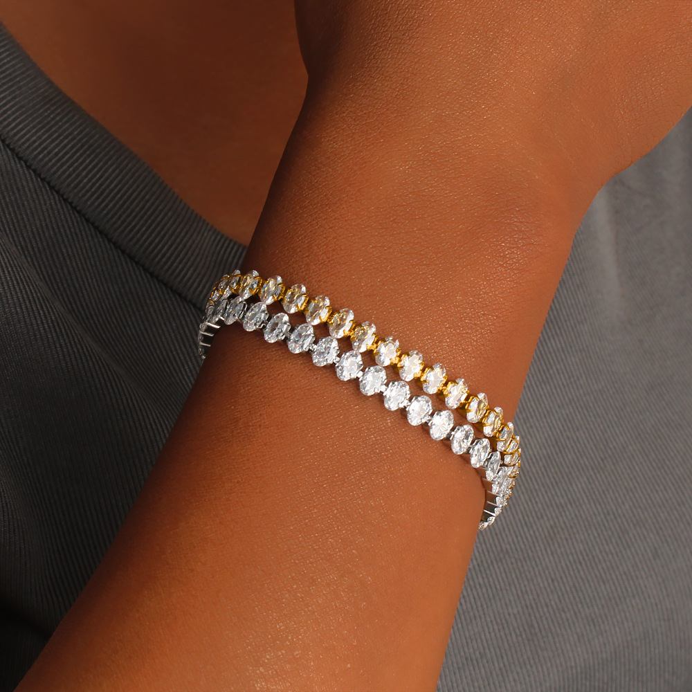 New 18K Gold Plated Non-Tarnish Jewelry Shining Cubic Zircon Adjustable Stainless Steel Tennis Chain Bracelets for Women Party