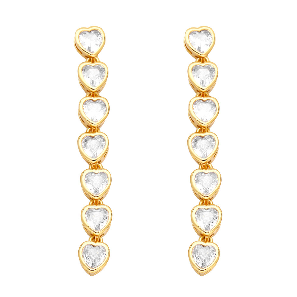 Hot Selling Trendy Jewelry Elegant 18K Gold Plated Colorful Heart Zircon Tassel Earrings for Women