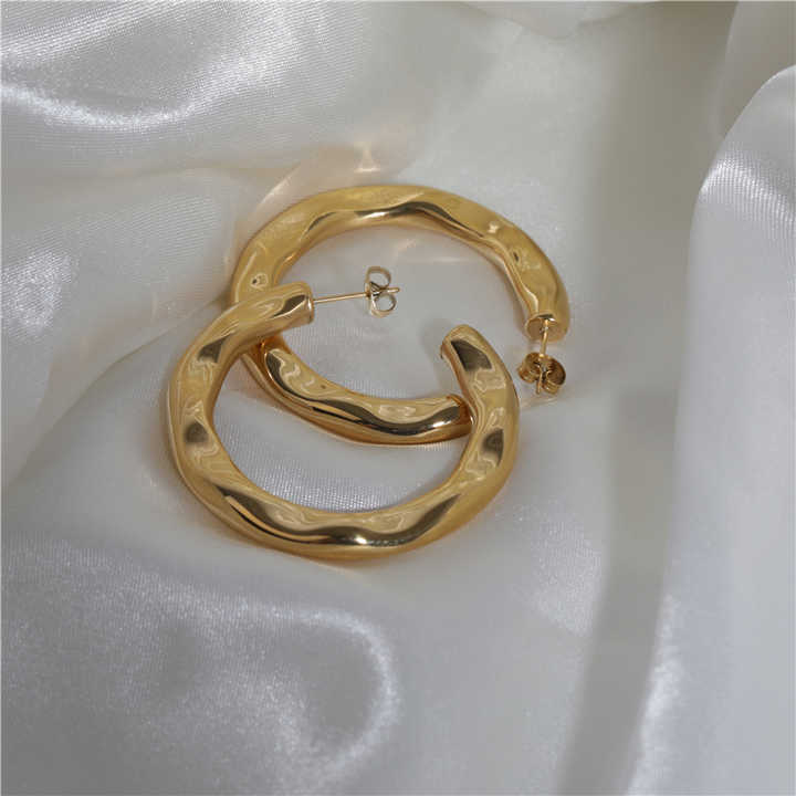 IVIAPRO Jewelry Stainless Steel 18K Gold Plated High End Classic Big Irregular Hammered Hoop Earrings for Women