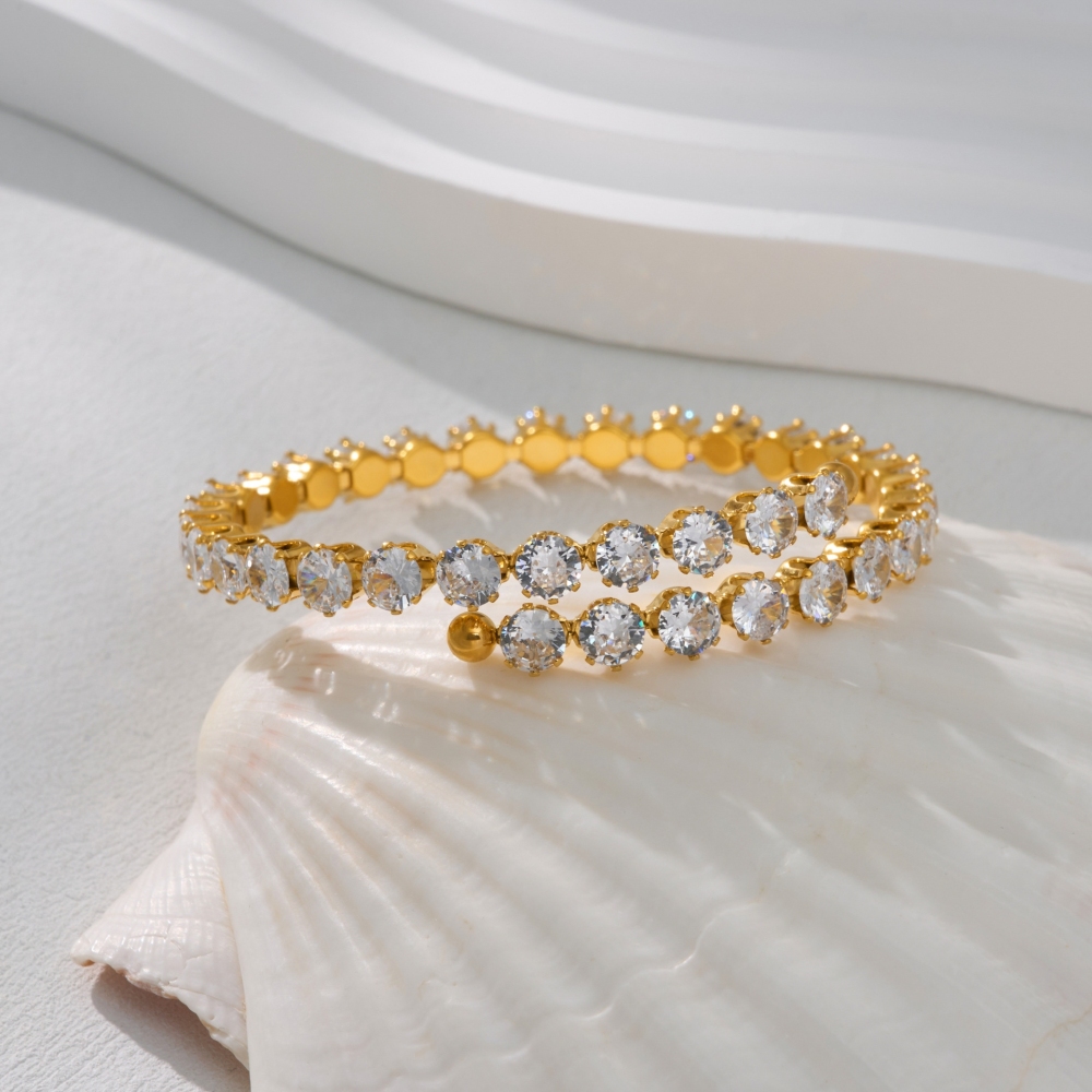 Hot Selling 18K PVD Gold Plated Stainless Steel Tarnish Free Elegant Cubic Zircon Tennis Chain Bracelet for Women Gift