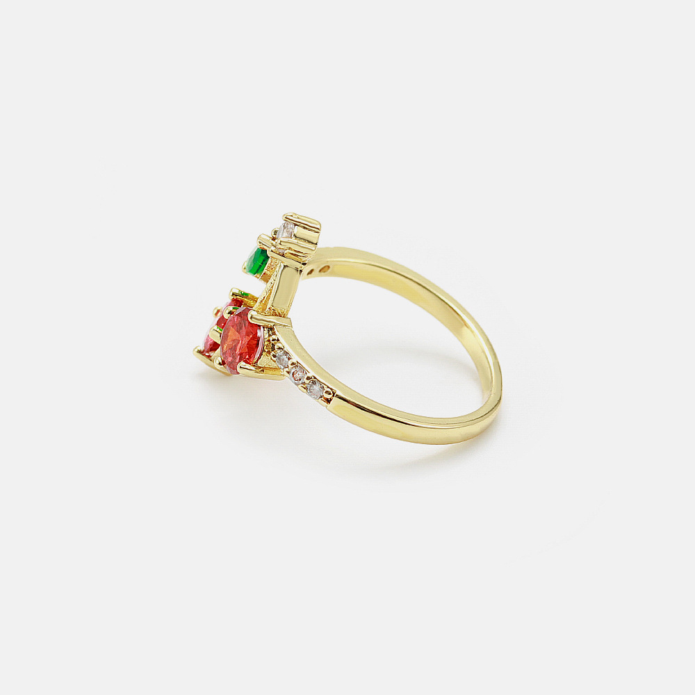 Fashion Jewelry Brass with 18K Gold Plated Cubic Zircon Cherry Rings Fruit Jewelry for Girls