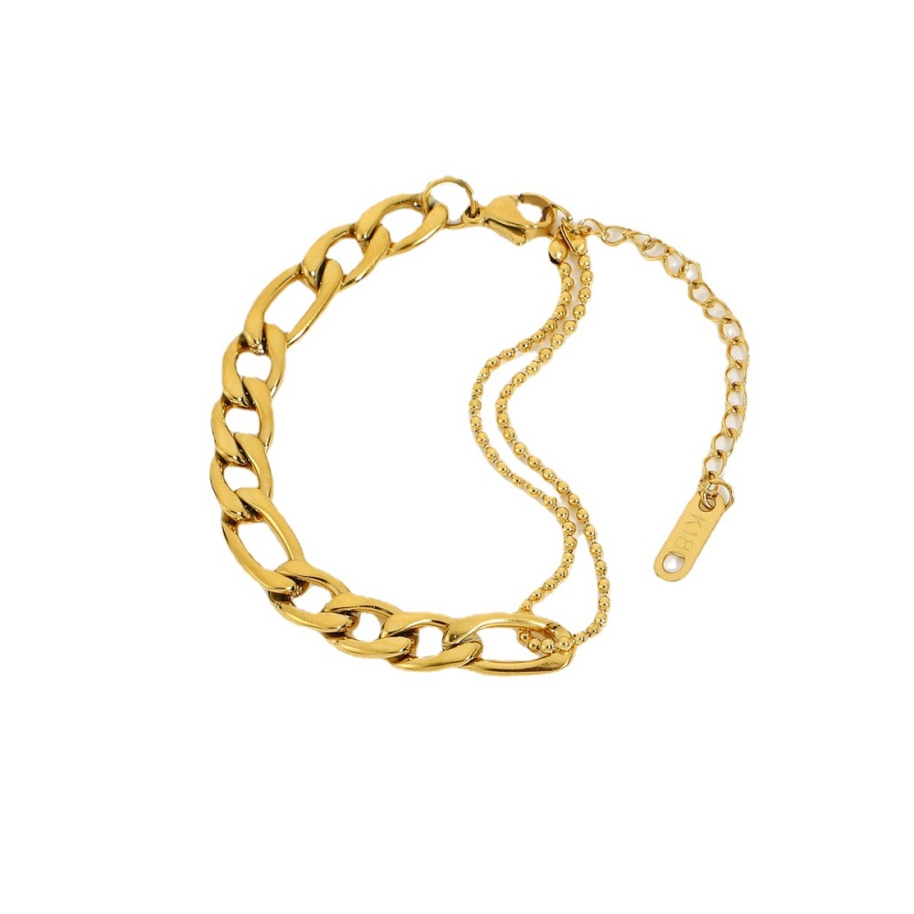 Trendy 18K Gold Plated Jewelry Tarnish Free and Waterproof Stainless Steel Figaro Chain Bracelet for Women