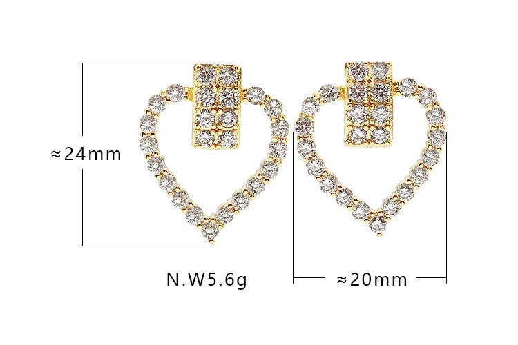 Fashion Jewelry Minimalist Style 18K Gold Plated Heart Studs CZ Earrings for Women