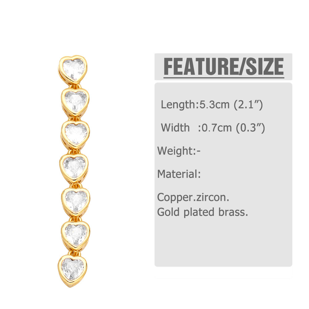 Hot Selling Trendy Jewelry Elegant 18K Gold Plated Colorful Heart Zircon Tassel Earrings for Women