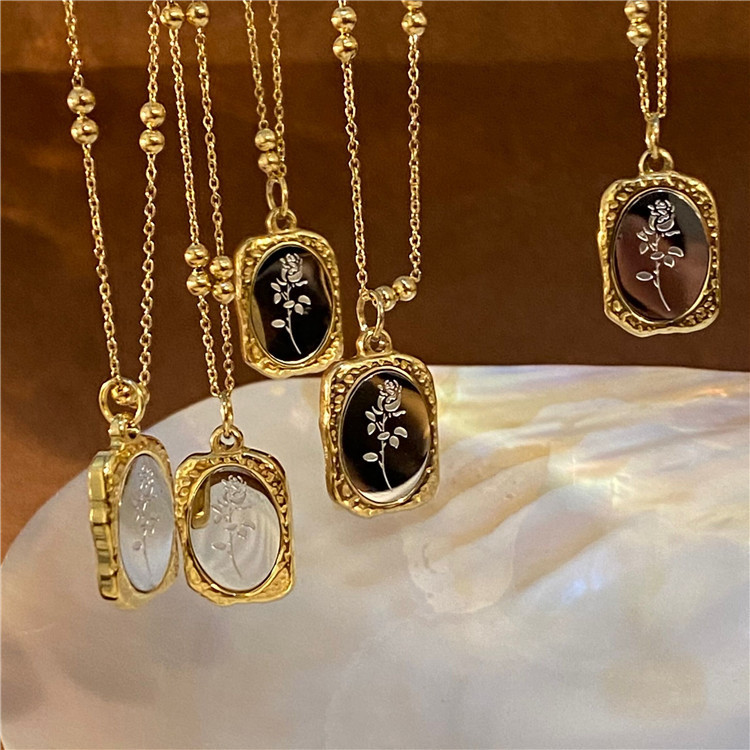 Fashion Jewelry Wholesale Vintage Style Stainless Steel Gold & Silver Mixed Rose Pendant Necklace