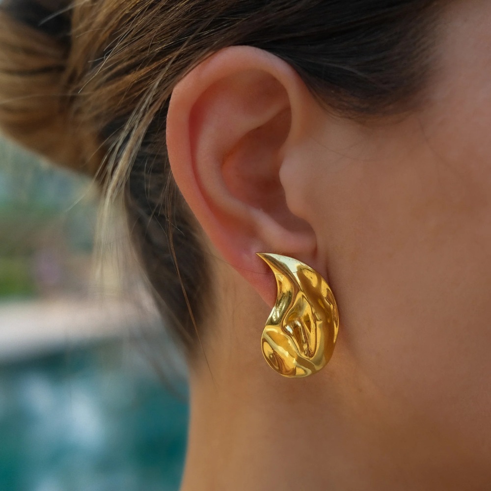 New Arrival Trendy Stainless Steel with 18K Gold Plated Geometric Water Drop Shaped Stud Earrings for Women
