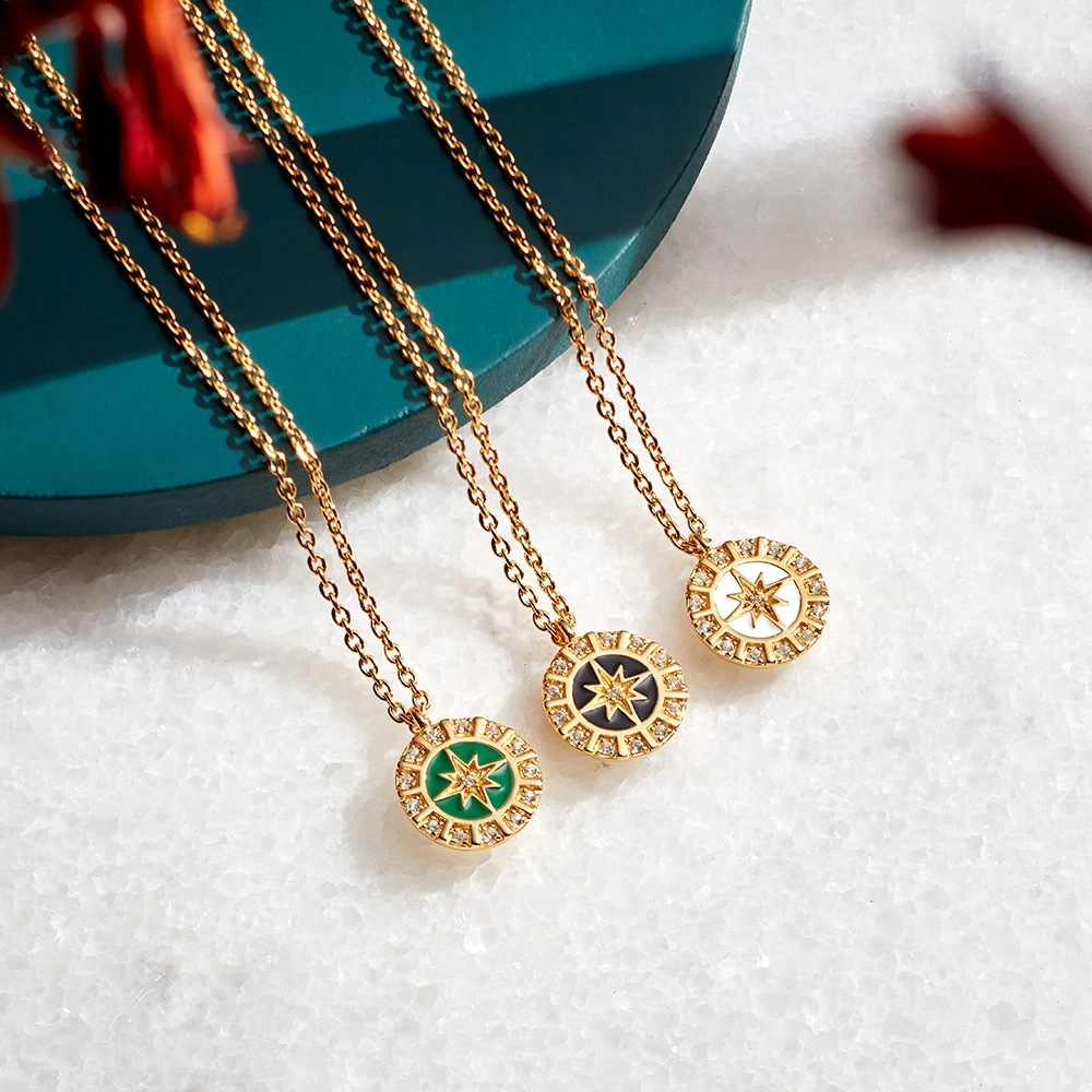 New Arrival Trendy 18K Gold Plated CZ Octagon Round Plate Shaped Pendant Necklace Jewelry Wholesale