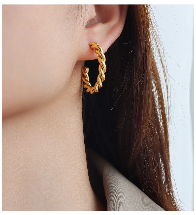 IVIAPRO Chunky Twisted 18K Gold Hoop Earrings
