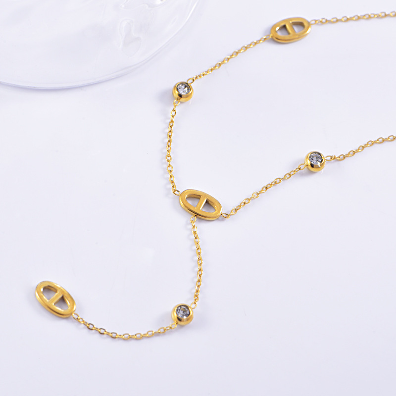 Trendy Hot Selling Stainless Steel Tarnish Free & Waterproof 18K Gold Plated Pig Nose Necklace Bracelet for Women
