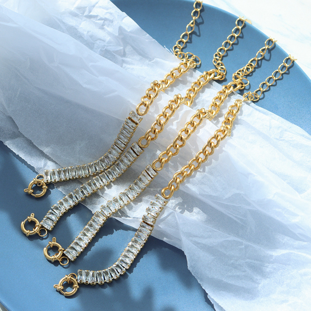 IVIAPRO New Arrival Fashion Jewelry Stainless Steel Gold Plated Zircon Pave Link Chain Mixed Bracelets for Women