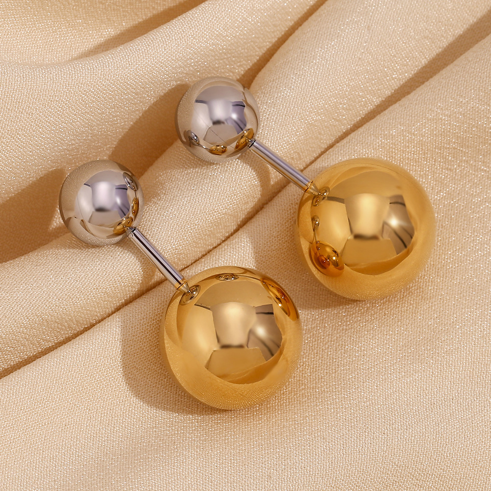 New Trendy PVD Gold Plated Ball Dangle Drop Earrings Stainless Steel Stud Earrings for Women