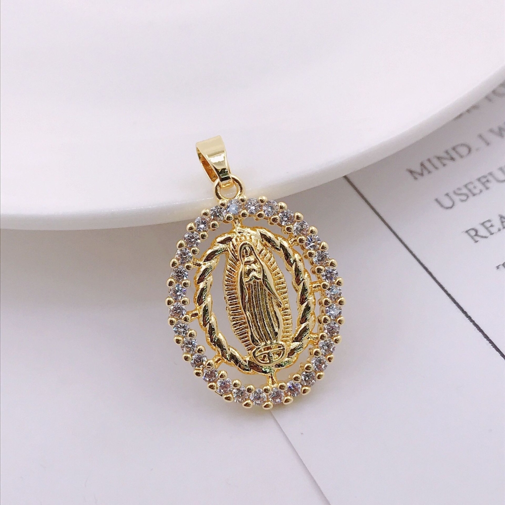 IVIAPRO Hot Selling Fashion Gold Plated CZ Pendant Charms DIY Religion Virgin Mary Pendants for Jewelry Making