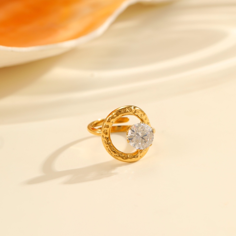 Hot Factory Wholesale Jewelry 18K PVD Gold Plated Personalized Stainless Steel Geometric Zircon Open Rings for Women