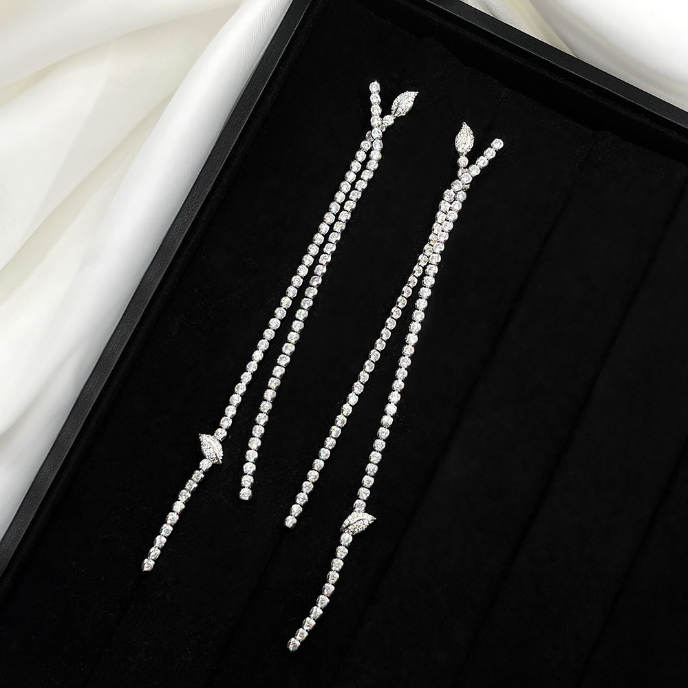 Fashion Jewelry Wholesale Women Silver Tennis Long Chain Earrings Cubic Zircon Long Tassel Earrings for Party