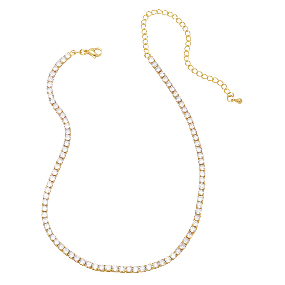 IVIAPRO Jewelry Hot Brass with 18K Gold Plated Chain Necklace 3mm Cubic Zircon Tennis Chain Necklaces