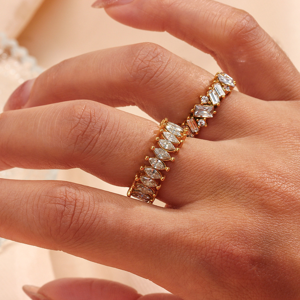 Fashion Jewelry Wholesale Stainless Steel 18K Gold Plated Eye Shaped Zirconia Rings Tarnish Free & Waterproof
