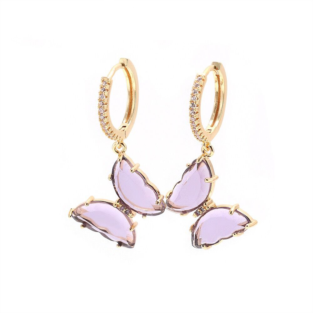IVIAPRO Jewelry Wholesale 18K Gold Plated Beautiful CZ Butterfly Drop Earrings for Women Gifts