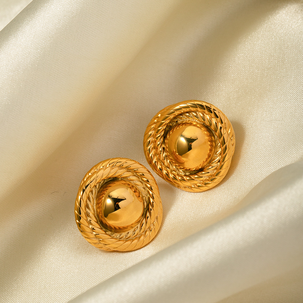 Fashion Jewelry Wholesale Stainless Steel Geometric Round Stud Earring 18K PVD Gold Plated Vintage Stud Earrings for Women