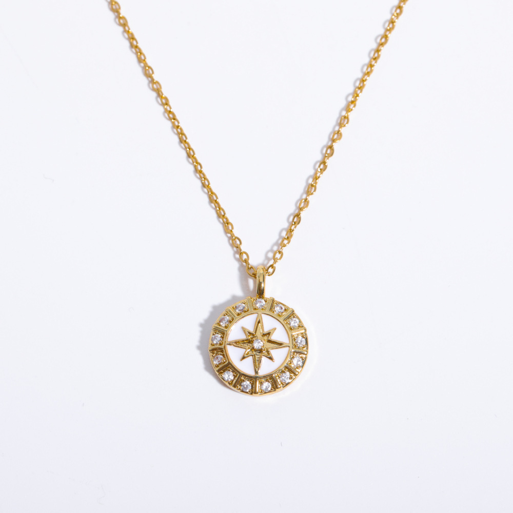 New Arrival Trendy 18K Gold Plated CZ Octagon Round Plate Shaped Pendant Necklace Jewelry Wholesale