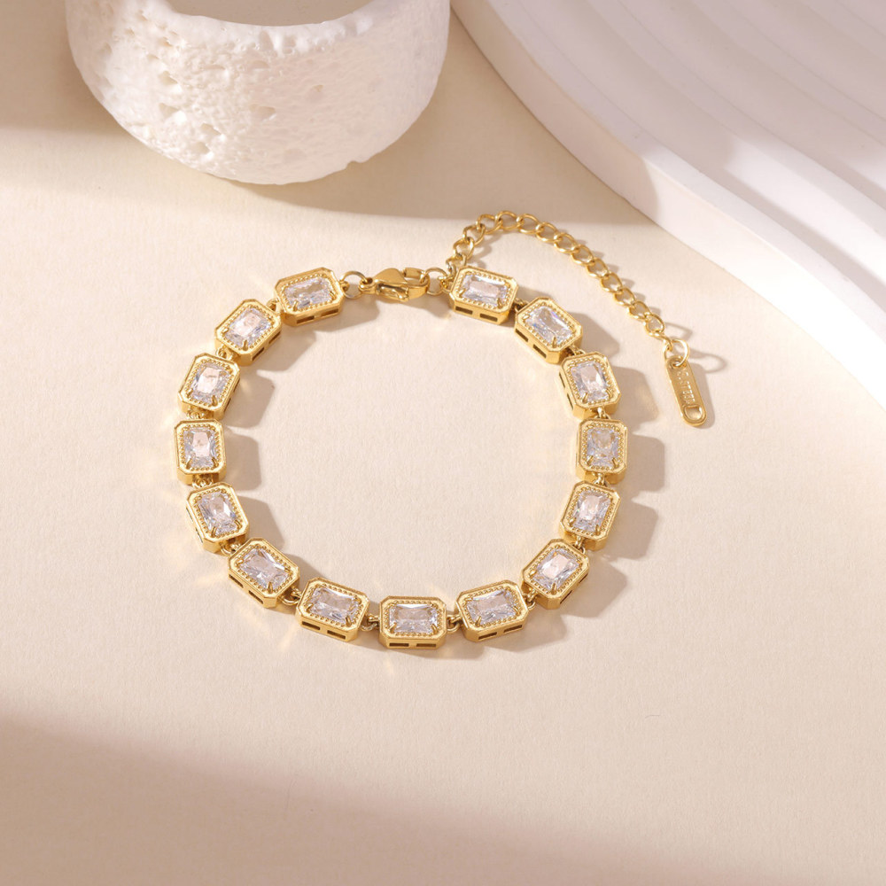 IVIAPRO New Arrival 18K Gold Plated Tarnish Free Elegant Rectangle CZ Tennis Chain Bracelets Stainless Steel Jewelry for Women