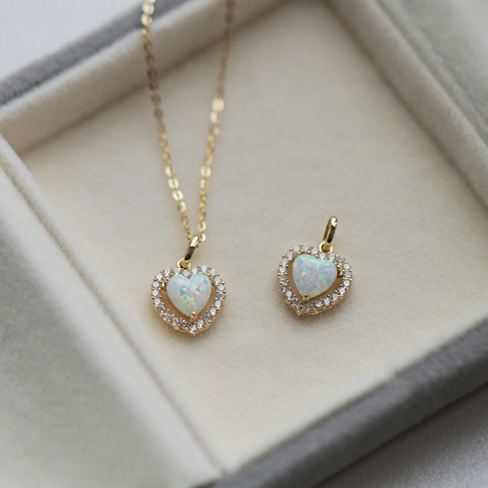 Fine Jewelry S925 Sterling Silver Cubic Zircon Heart Shape Opal Pendant Necklace for Women's Gift