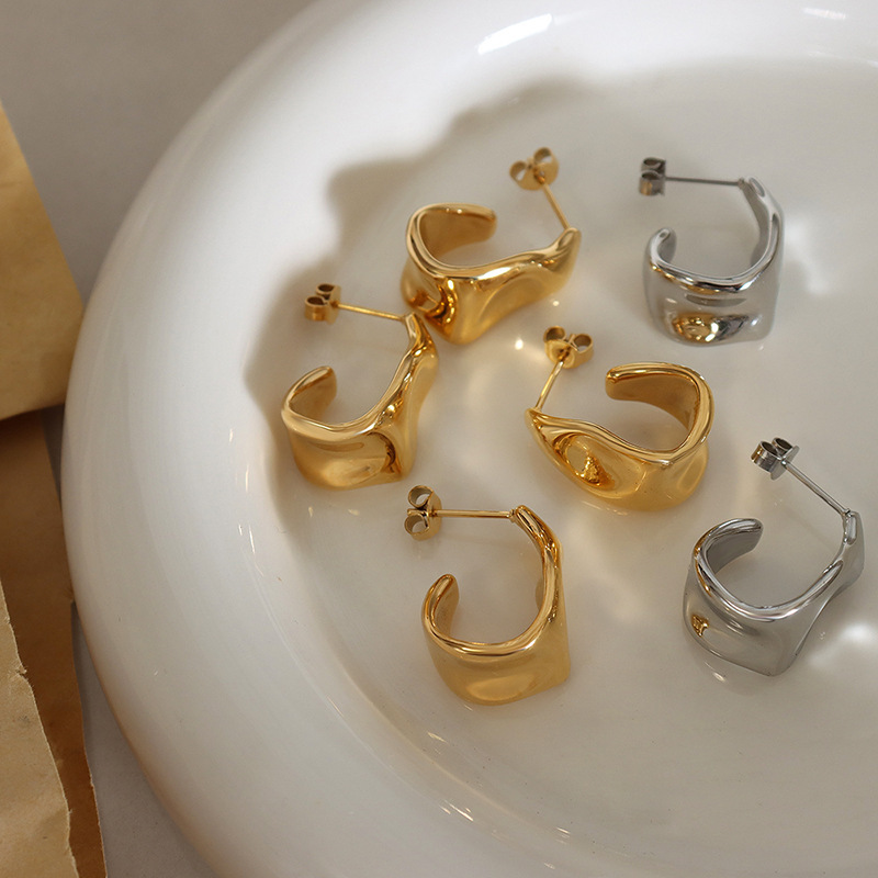 Trendy Jewelry Stainless Steel French Style New Design Metal Special Geometric Hoop Earrings for Women