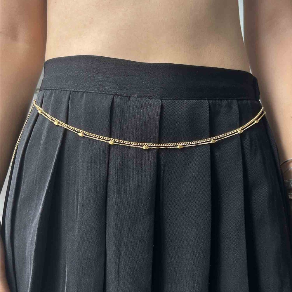 Hot Selling Stainless Steel 18K Gold Plated Waist Chain Body Jewelry Simple Link Chain Two Layers Sexy Belly Chain for Women
