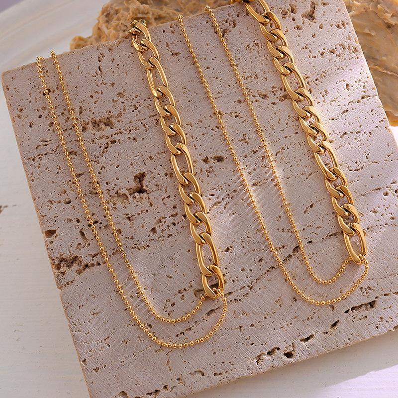 Fashion Waterproof 18K Gold Plated Figaro Chain Beads Choker Necklace for Women Stainless Steel Jewelry Wholesale