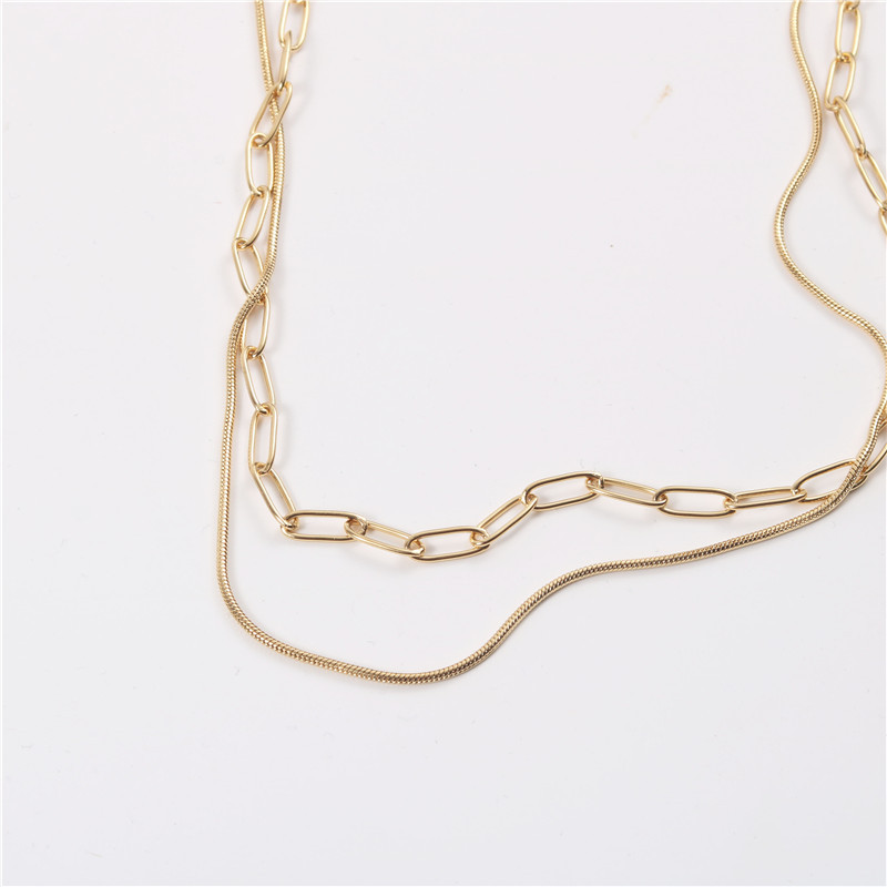 Fashion Jewelry Gold Plated Stainless Steel Double Layers Link Chain Choker Necklace