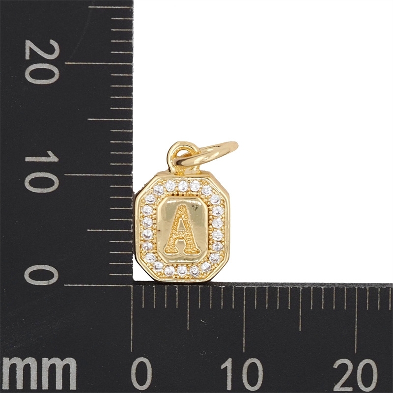 Hot Selling Trendy 18K Gold Plated CZ Square Shaped Letters Initial Alphabet Charms Pendants for Jewelry DIY