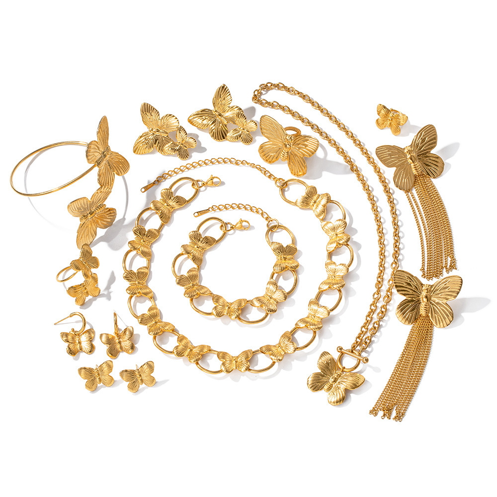 Hot Sale Stainless Steel 18K Gold Plated Tarnish Free & Waterproof Butterfly Tassel Earrings for Women