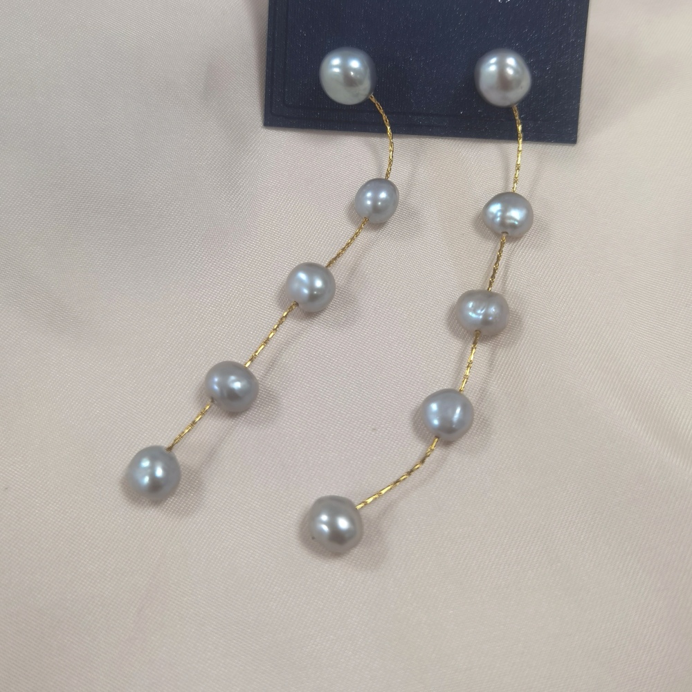 IVIAPRO Jewelry Freshwater Pearl Long Earring Stainless Steel 18K Gold Plated Gray Baroque Pearl Tassel Earrings for Women