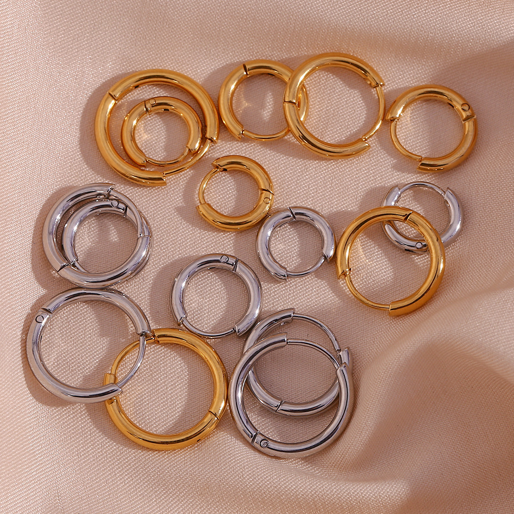Hot Selling Fashion Tarnish Free Minimalist Style 18K Gold Plated Stainless Steel 10mm 12mm 14mm 16mm Hoop Earrings for Women