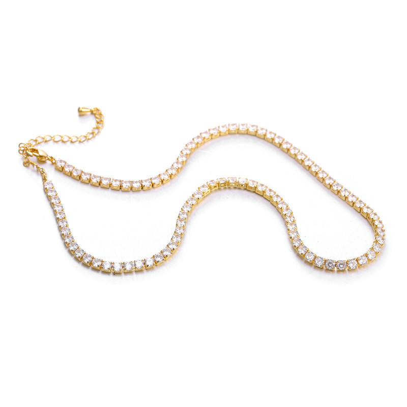IVIAPRO Jewelry Hot Brass with 18K Gold Plated Chain Necklace 3mm Cubic Zircon Tennis Chain Necklaces