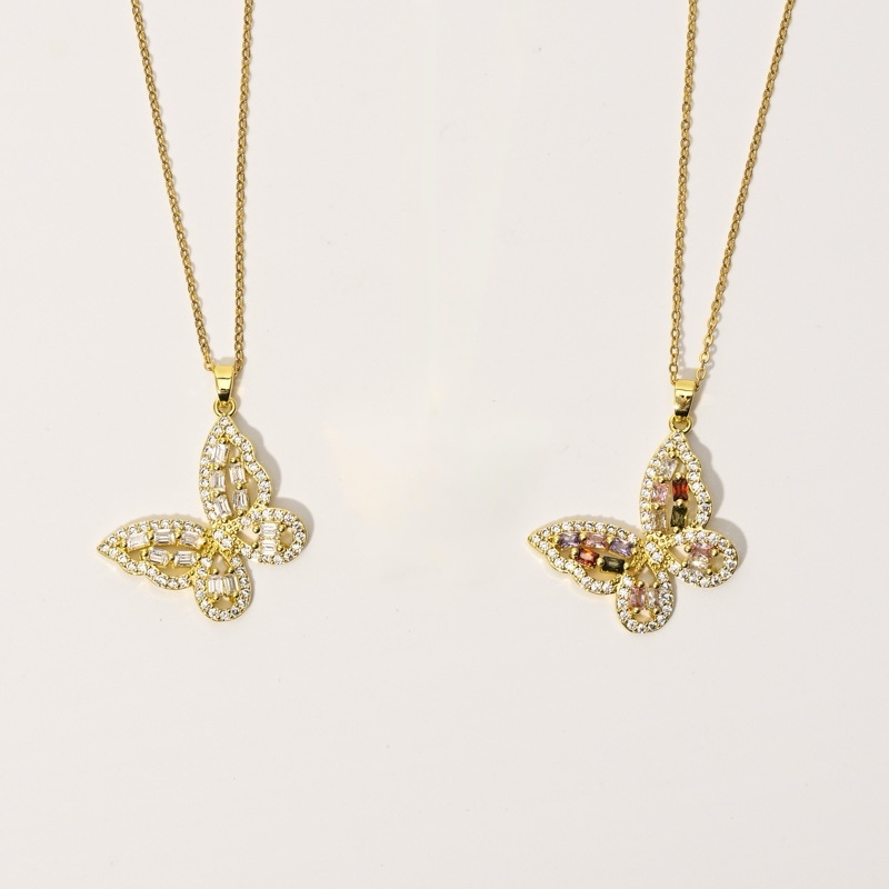 Trendy Jewelry Wholesale Fashion Gold Plated Pendant Necklace Sweet Cubic Zircon Butterfly Necklace for Girls