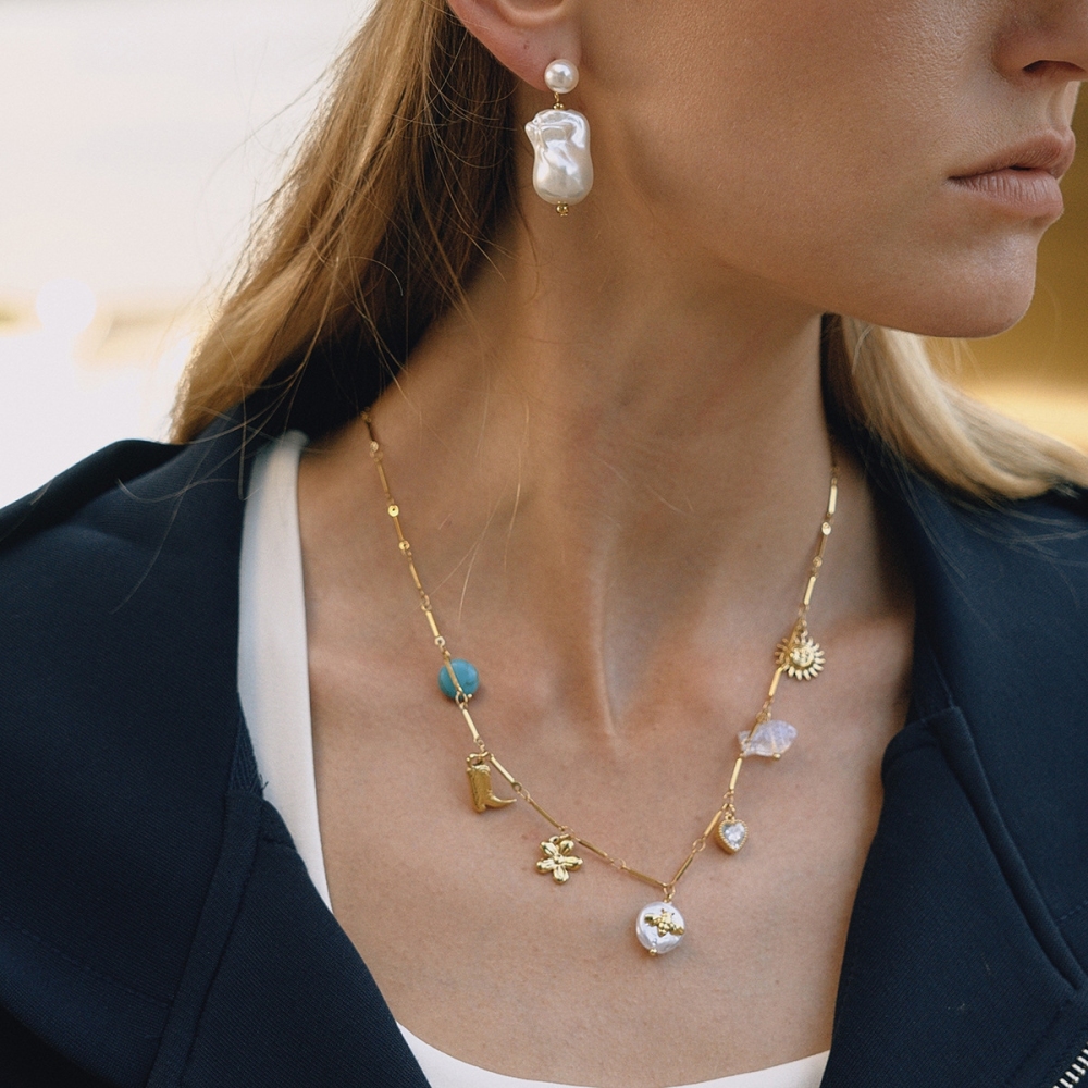 Fashion Jewelry Wholesale 18K Gold Plated Elegant Imitation Baroque Pearl Drop Earrings Stainless Steel Jewelry for Women