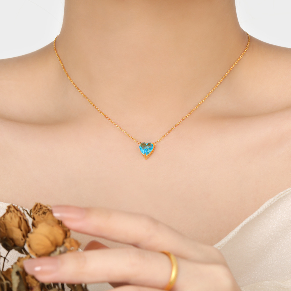 IVIAPRO Trendy Jewelry 18K Gold Plated Stainless Steel Necklace Heart Zircon Pendant Necklace for Women