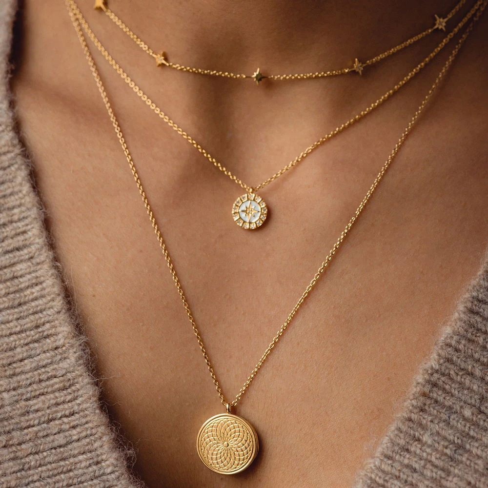 New Arrival Trendy 18K Gold Plated CZ Octagon Round Plate Shaped Pendant Necklace Jewelry Wholesale