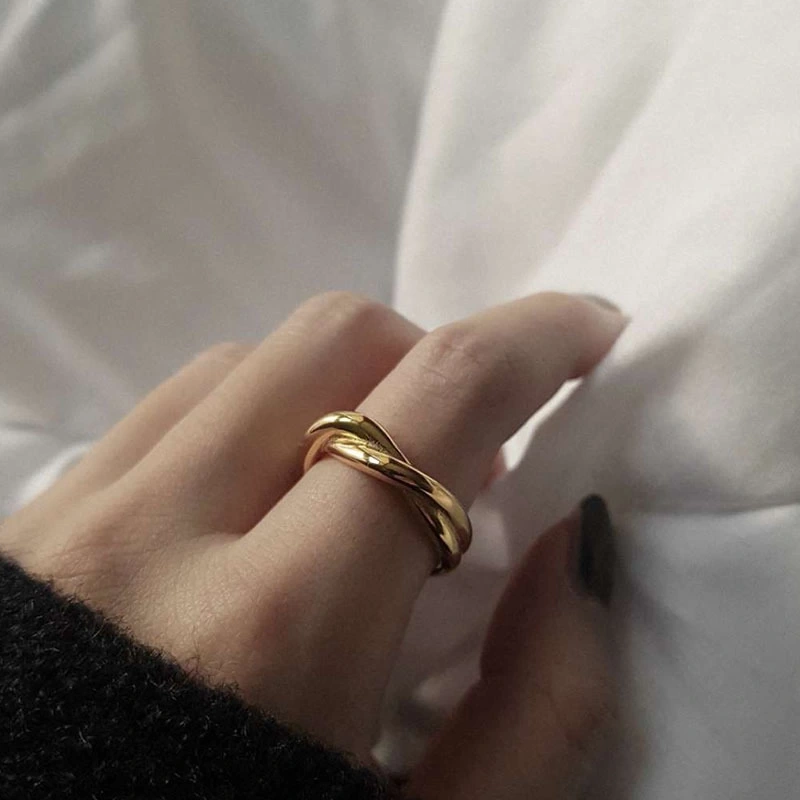 IVIAPRO Fashion Jewelry Wholesale 18K Gold Plated Double Layer Rope Shaped Stainless Steel Rings for Women