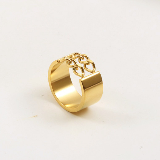 VIAPRO Men Women Jewelry Gift Wholesale Tarnish Free and Waterproof Double Chain Geometric 18K Gold Plated Stainless Steel Rings