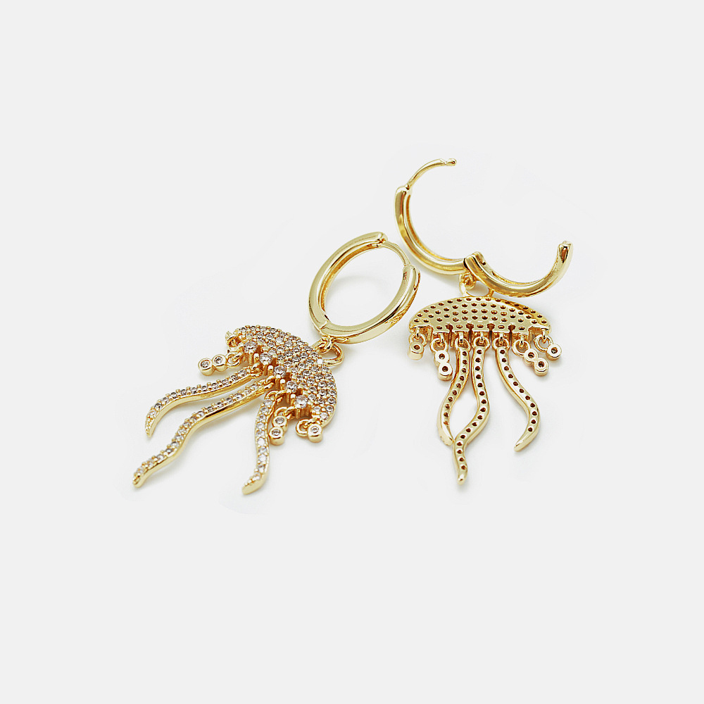 Fashion Jewelry 18K Gold Plated Cubic Zircon Jellyfish Pendant Hoop Earrings for Women