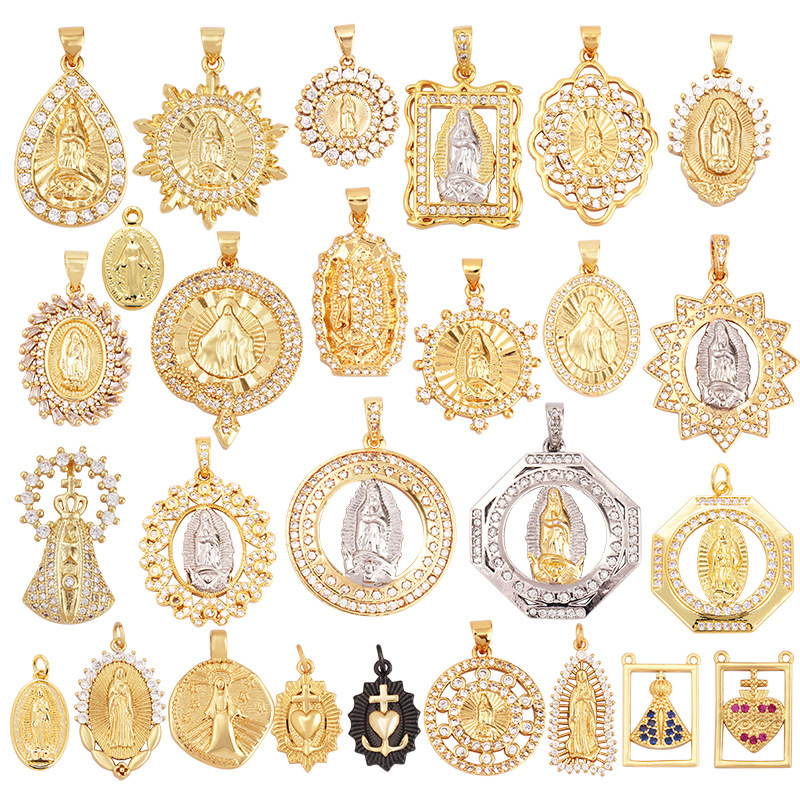 IVIAPRO Hot Selling Fashion Gold Plated CZ Pendant Charms DIY Religion Virgin Mary Pendants for Jewelry Making
