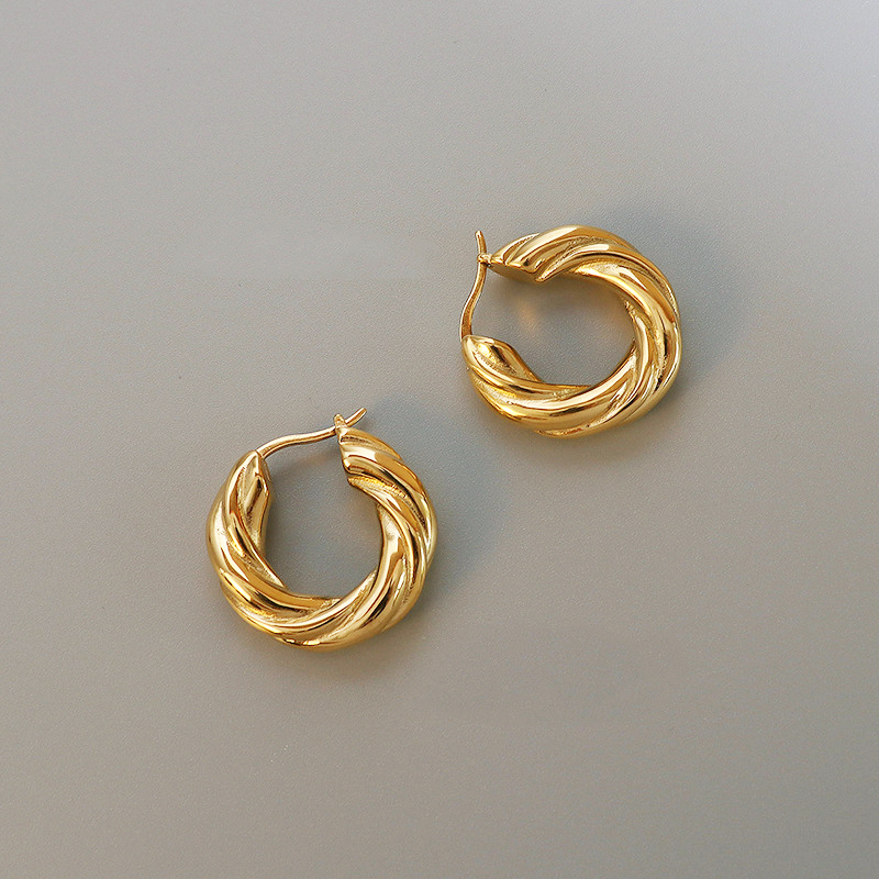 Fashion Stainless Steel Jewelry 18K Gold Plated Twisted Hoop Earrings for Women