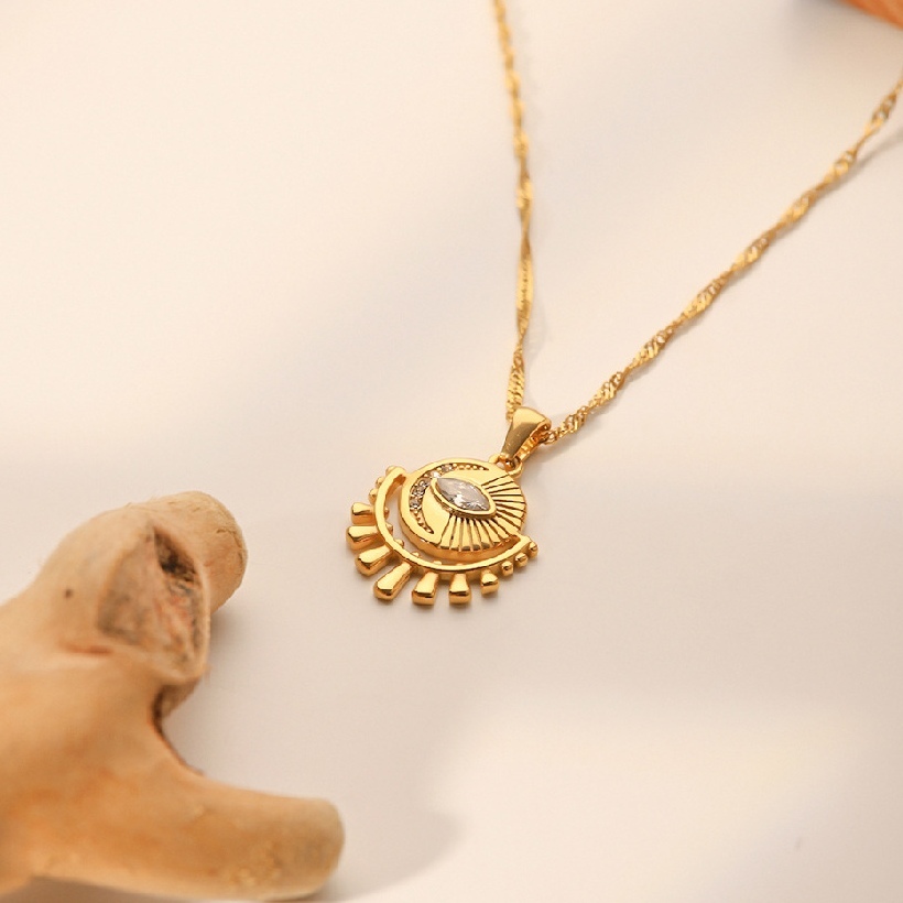 Fashion Jewelry Trendy Non-tarnish & Waterproof 18K Gold Plated Stainless Steel CZ Evil Eye Pendant Necklace