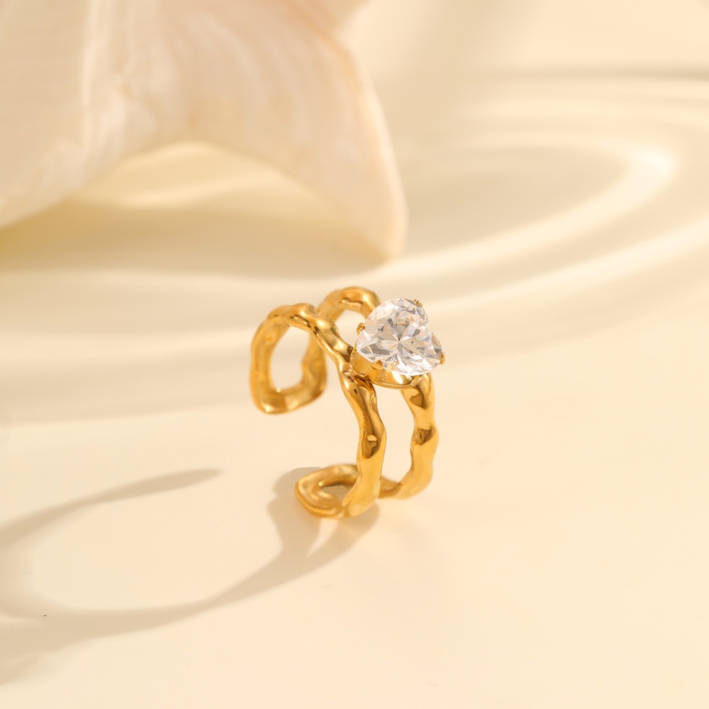 Hot Factory Wholesale Jewelry 18K PVD Gold Plated Personalized Stainless Steel Geometric Zircon Open Rings for Women